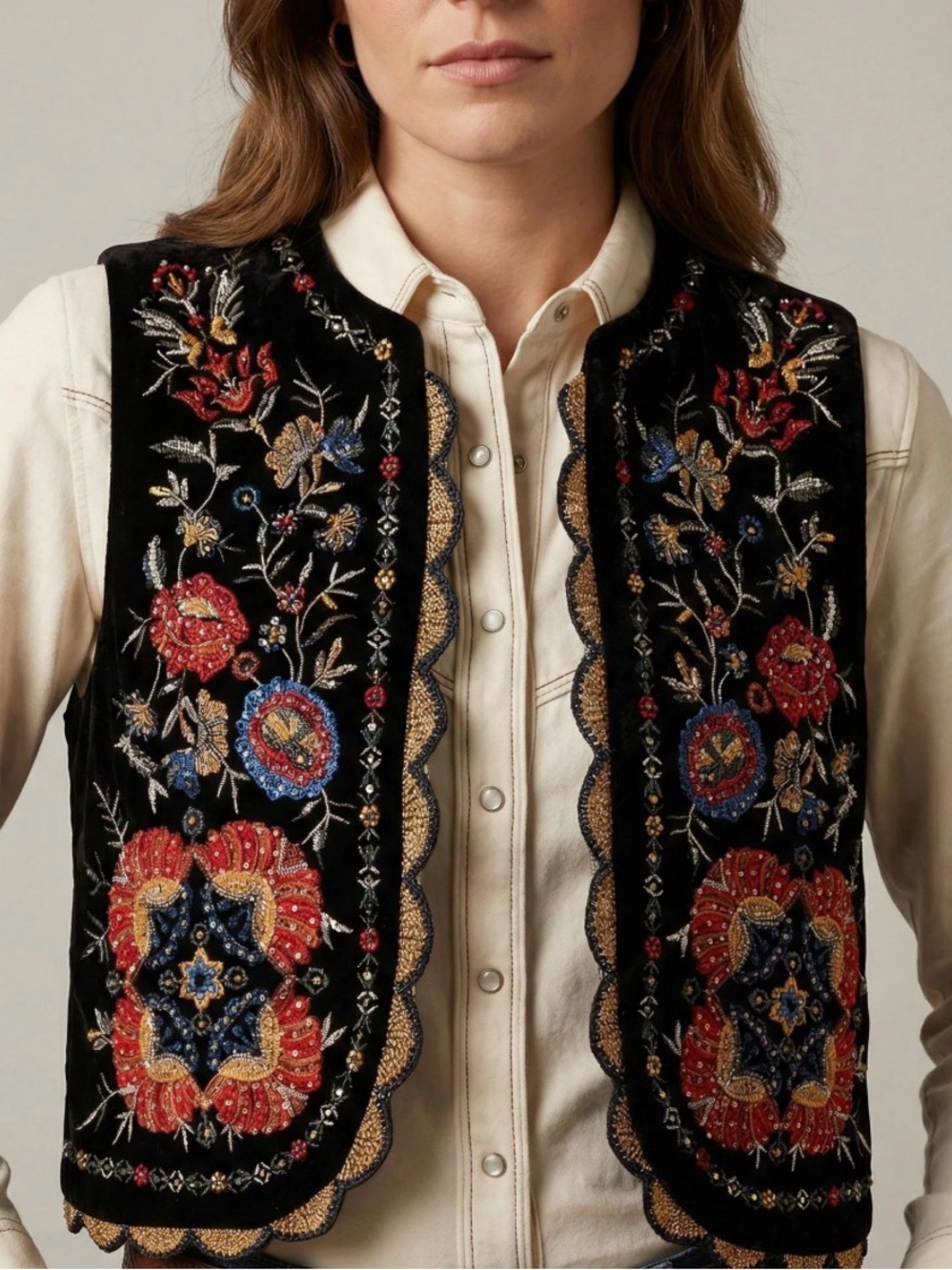 Embroidered Velvet Vest